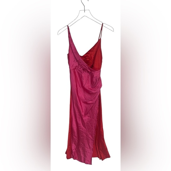 PETAL & PUP LIPA COLOURBLOCK MIDI SLIP DRESS - PINK/RED B1709 - Picture 5 of 7